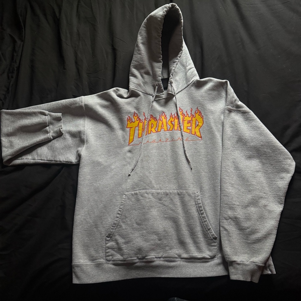 Thrasher Gray Hoodie with Yellow Flame Logo